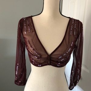 Sheer sequin cropped top